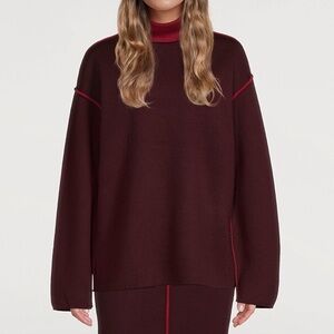 Victoria Victoria Beckham Wool Oversized Piped Turtleneck Sweater Iron Red Small